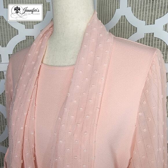 Elle Women's Pink Sheer Swiss Dot Long Sleeve Blouse with Scarf Size L - Picture 2 of 15